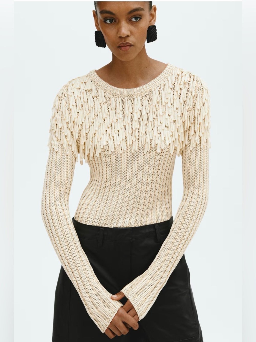 H&M Edition Fringe-Detail Rib-Knit Top - Picture 1 of 4